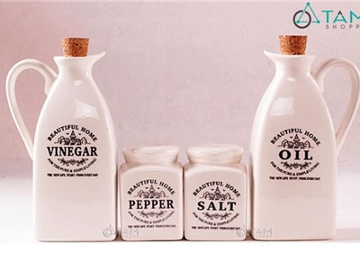 Bộ 4 hủ đựng gia vị bằng gốm sứ Vintage số 73